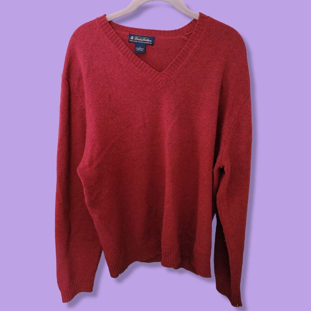 Brooks Brothers V Neck Italian Wool Sweater Red Men's XL grandpa academia - Picture 8 of 9
